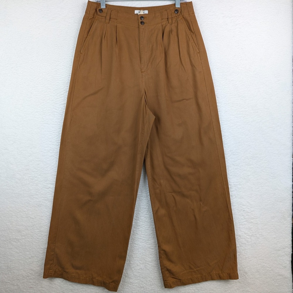 Madewell The Harlow Wide-Leg Trouser Size 10 Brown Lyocell Linen Blend